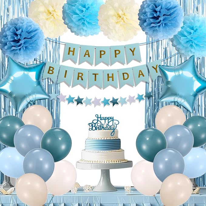 Blue Happy Birthday Party Decorations by HEDUPT