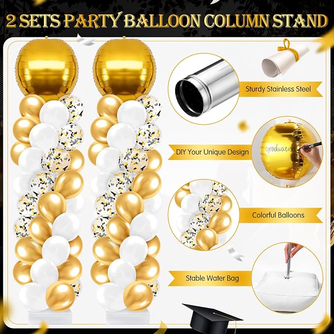 2 Sets Gold and White Balloon Column Stand Kit, Adjustable Floor Balloon Arch - Image 3