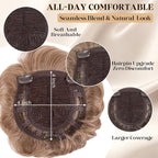 Short Hair Topper for Thinning Hair 4 Inch Short Pixie Cut Toppers Pieces Natural Curly Synthetic Wiglets Hairpieces (Brown mix Natural Blonde, 4 inch)