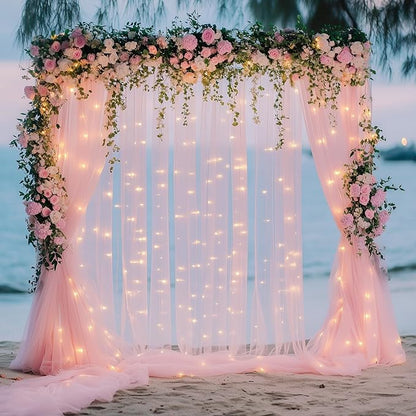 Tulle Backdrop Curtains with Lights Pink 10x8ft Sheer Curtain Backdrop | Tulle by Fomcet