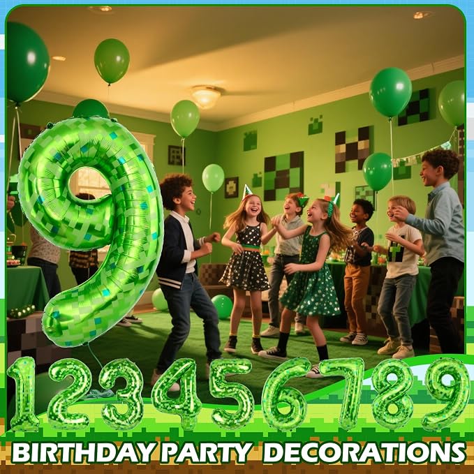 40 Inch Giant Green Pixel Miner Theme Number Balloons 40 Inch Foil Party - Image 6