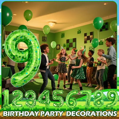 40 Inch Giant Green Pixel Miner Theme Number Balloons 40 Inch Foil Party - Image 6