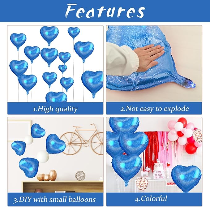 Biapian Dark Blue Heart Balloons, 18inch Love Foil Balloons Helium - Image 8