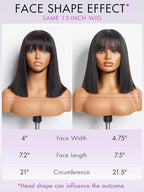LUVME HAIR 12 Inch Light Yaki Straight Bob Wig with Bangs Human Hair Realistic HD Lace Short Black Bob Wigs, Ready to Go Blunt Cut Bob Wig Glueless 180 Density
