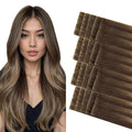 COOKAYU Invisible Tape in Extensions Human Hair, Medium Brown to Caramel Blonde 18Inch 40g 20pcs Injected Tape in Human Hair Straight Invisi Edge Extension