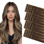 COOKAYU Invisible Tape in Extensions Human Hair, Medium Brown to Caramel Blonde 18Inch 40g 20pcs Injected Tape in Human Hair Straight Invisi Edge Extension
