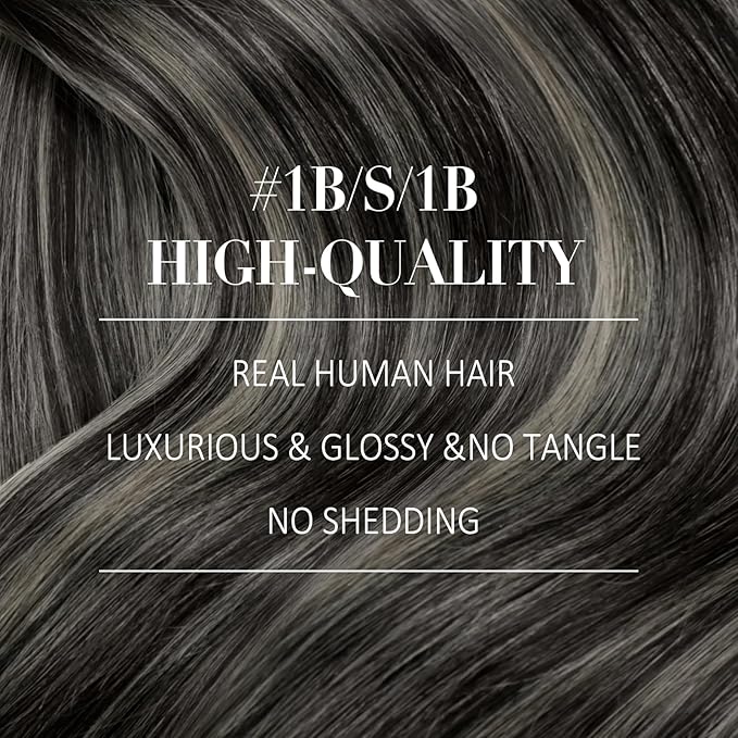 YoungSee 135G Wire Hair Extensions Ombre Black with Silver Hair Extensions Invisible Wire Black Ombre One Piece Hair Extension Real Human Hair 24Inch