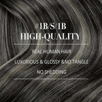 YoungSee 135G Wire Hair Extensions Ombre Black with Silver Hair Extensions Invisible Wire Black Ombre One Piece Hair Extension Real Human Hair 24Inch