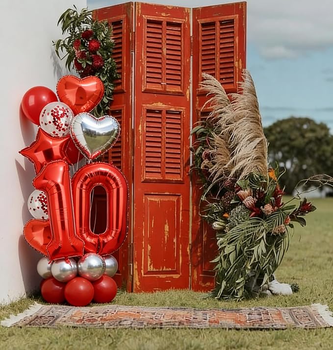 40 Inch Red Number Balloons 10 Mylar Foil 10th Birthday Party Decor 10 Pcs | - Image 4