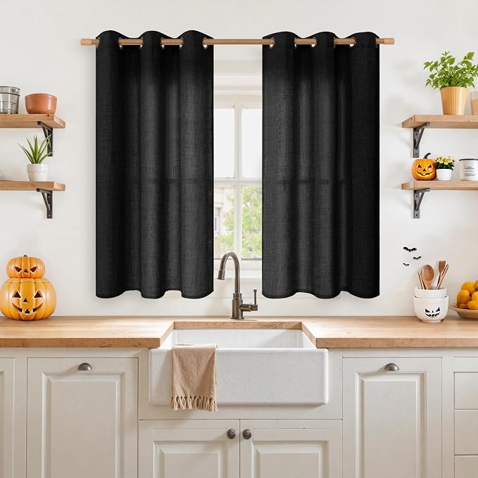 YoungsTex Black Linen Curtains 54 Inch Length - Image 2