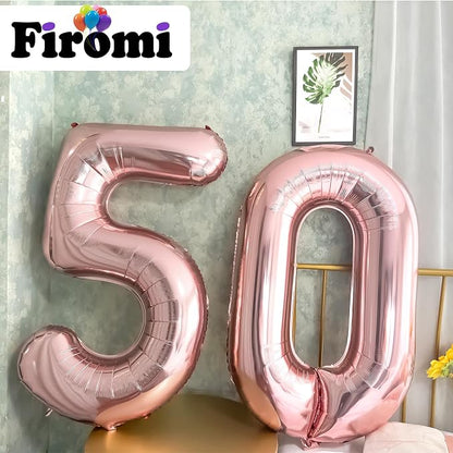 FIROMI 50 Foil Number Balloons Rose Gold 40-inch Big Mylar Balloon Numbers | - Image 3