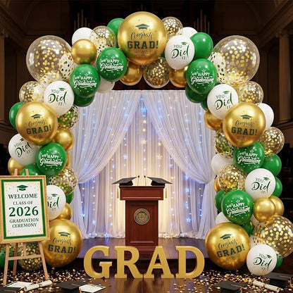 FunHot Green Gold Graduation Balloons, 12 Inch Green Gold White Confetti Grad - Image 6