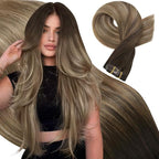 Moresoo Seamless Clip in Hair Extensions Human Hair Balayage Brown to Blonde Human Hair Extensions Clip ins Dark Brown to Light with Dark Honey Blonde Invisible for Women Thick 135g/7pcs 20in