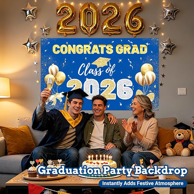 STARSIDE 2026 Graduation Backdrop 70.8x43.3 Inch Blue Gold | Congrats Grad - Image 6
