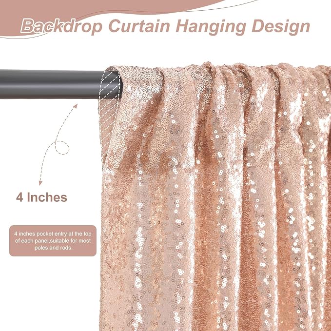Rose Gold Sequin Backdrop Curtain 6 Pcs 2ftx8ft Wedding Party Backdrop Silver - Image 5