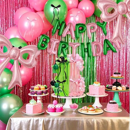 Pink and Green Happy Birthday Balloons, 31”Huge Pink Bow Aluminum Foil Balloons - Image 7