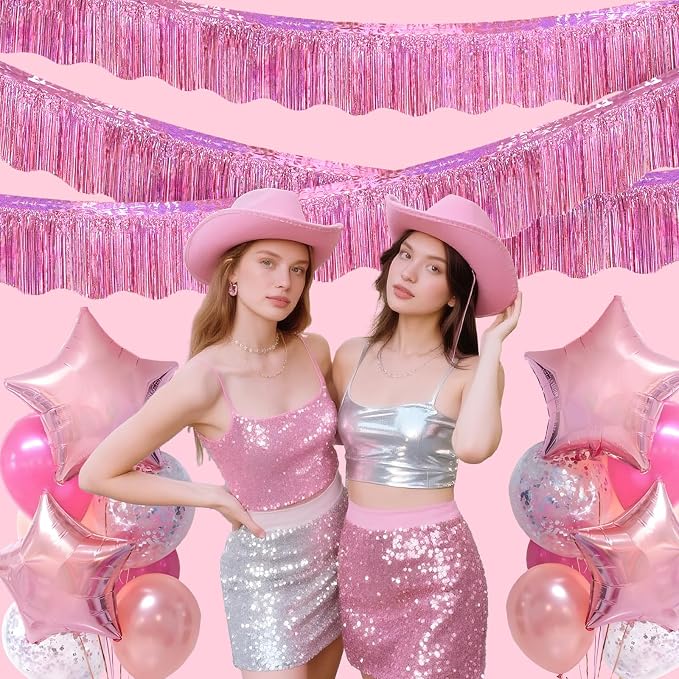 LOLStar Pink Foil Fringe Tinsel Garland, Tinsel Streamers Banner, 6 Pack | 60Ft - Image 3