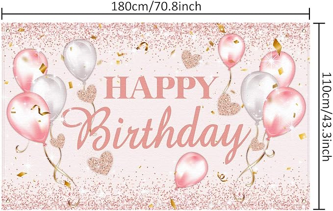 Tatuo Pink and Rose Gold Happy Birthday Party Decorations Supplies Birthday - Image 2