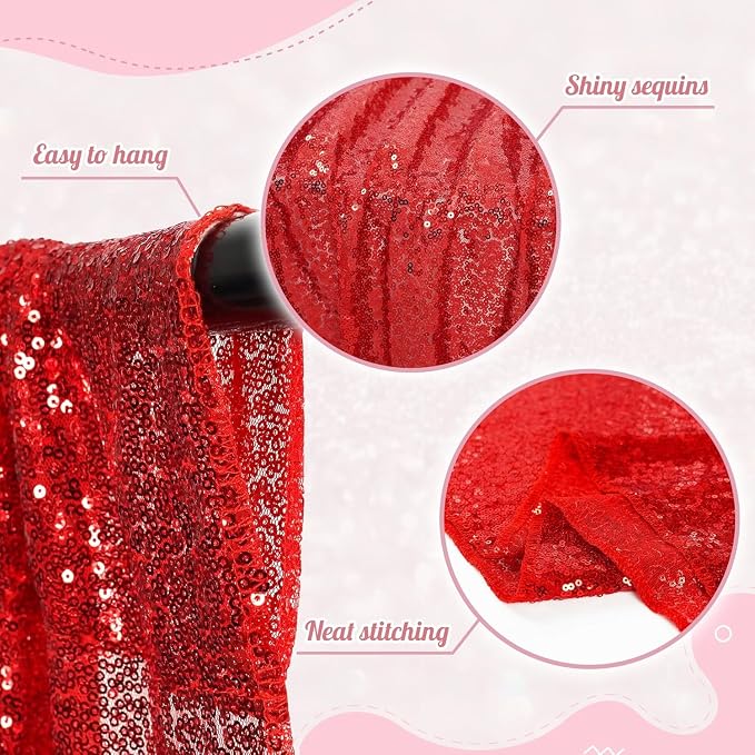 PartyDelight Red Sequin Backdrop Curtains 2x8ft 4 Panels | Sparkly 3mm sequins - Image 5