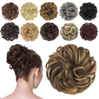 FESHFEN Messy Bun Hair Piece - Elastic Wavy Curly Hair Bun Scrunchies Extensions Synthetic Chignon Hairpieces for Women Girls, Brown Highlighted Caramel Blonde 1.5 oz