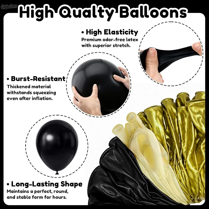 Black and Gold Balloons, Baby Shower, Anniversary, Graduation, Wedding Party - Image 3