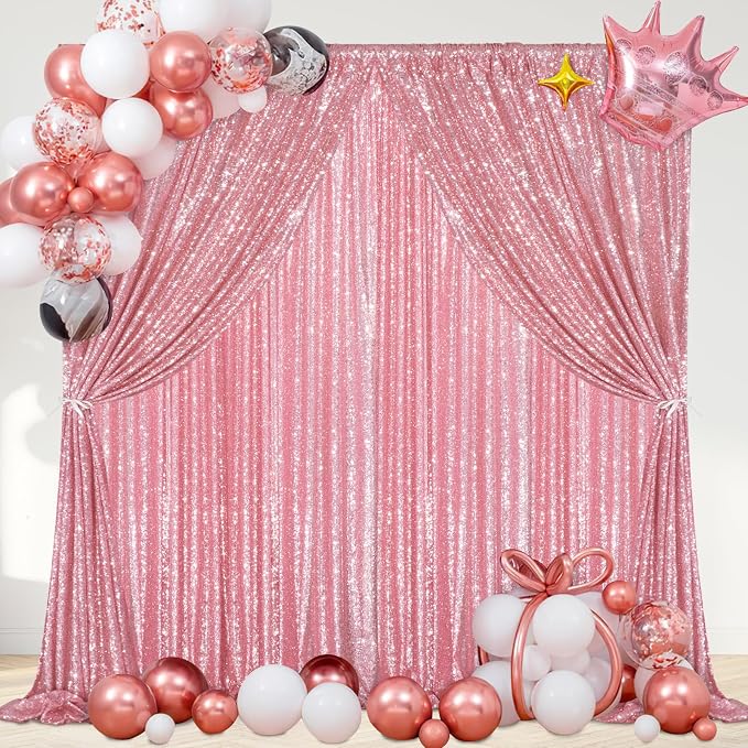 Blush Pink Sequin Backdrop 2 Pcs 5FTx10FT Glitter Party Backdrop Curtain - Image 4