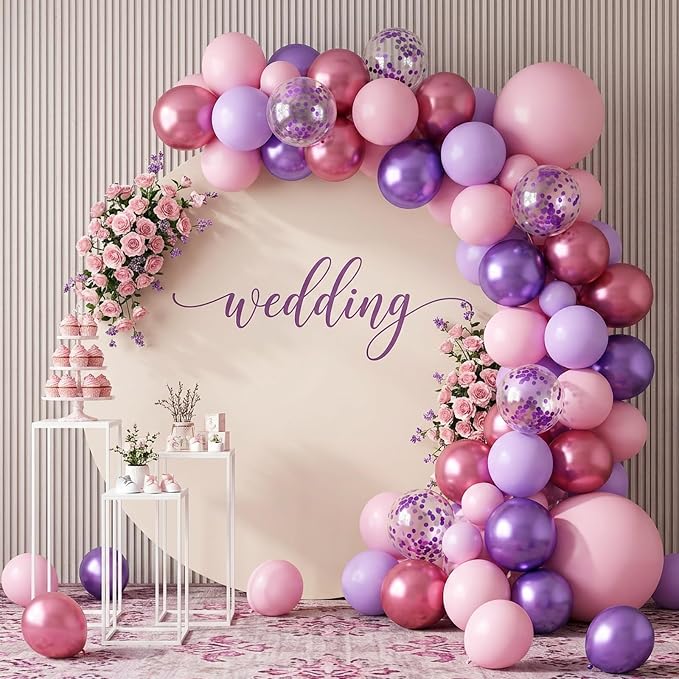 RUBFAC Pink Purple Balloon Garland Arch Kit Different Sizes 129pcs | Latex - Image 6