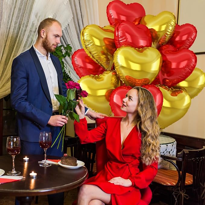 Red Gold Heart Balloons, 18Inch Gold Helium Polyester Film Balloon - Image 6