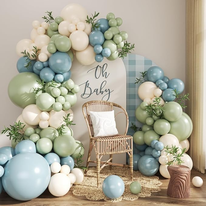Sage Green Dusty Blue Balloons Arch Kit by CROSSFINGERS