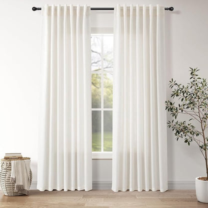 Ivory White Linen Back Tab Curtains 84 Inch Length by Nanspring