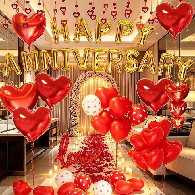 Happy Anniversary Decorations, Happy Anniversary Banner, Heart Hanging String - Image 3