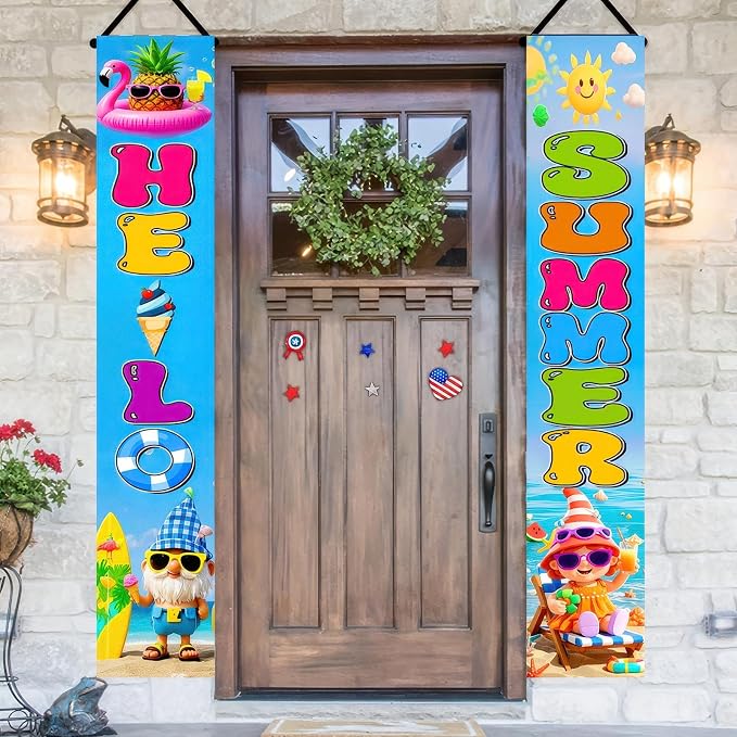 BlissYard 2pcs Welcome Summer Door Banner Hawaiian Gnome Porch Banners Sign - Image 6