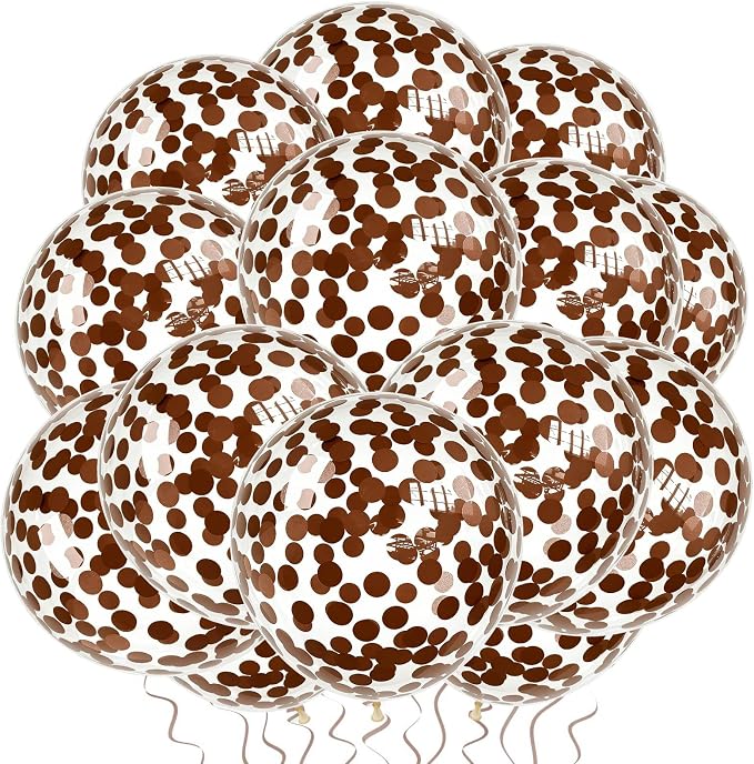 VHUWE Brown Confetti Balloons 25 Pcs, 12 Inch Thickened Clear Latex Balloon by VHUWE