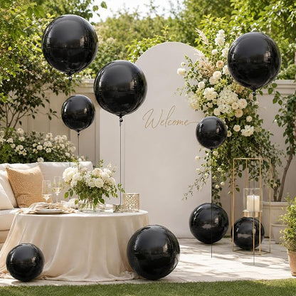 15 Pcs Black Round Foil Balloons, 22/15/10 Inch 4D Ball Balloons Black Ball - Image 5
