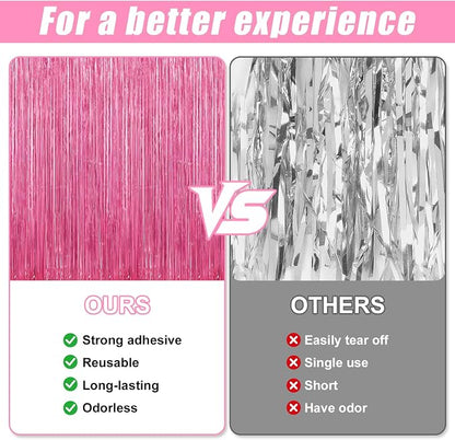 7 Pack 3.3 x 9.9 ft Pink Foil Fringe Curtains Streamers Party Decorations | - Image 3