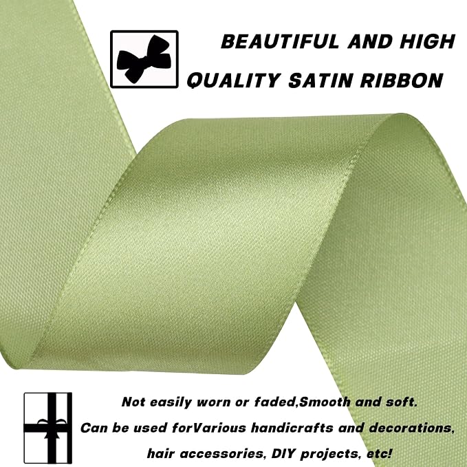 1-1/2 Inch 60 Yards Olive Green Solid Satin Ribbon - Image 3