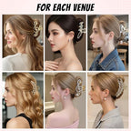 4Pcs Large Metal Hair Claw Clips with Rhinestones & Pearls, Peacock-Music Note-Butterfly-Ginkgo Non-Slip Hair Clips for Thin/Medium/Thick Hair, Gold Sparkly Strong Hold Hair Claws for Women Girls