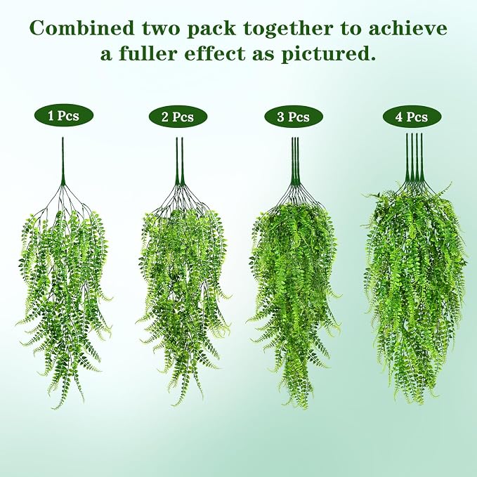 8Pcs Fake Ferns Fake Hanging Plants Artificial Ferns Vine Greenery | UV - Image 7