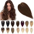 SEGO Human Hair Toppers for Women With Thinning Hair, 7 * 13CM Silk Base 100% Real Human Hair Clip in Top Wiglet Hairpieces -18 Inch No Bangs Medium Brown