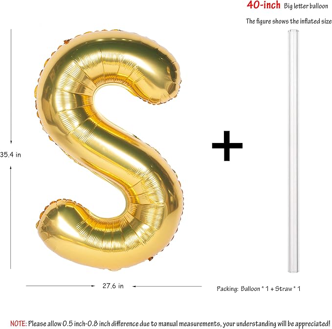 Letter Balloons 40 Inch Giant Jumbo Helium Foil Mylar Gold S | - Image 2