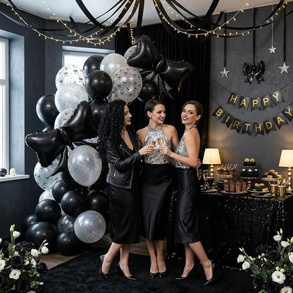 Black Bow Balloons, 12 Inch Black Pearl Transparent White Printed Balloons - Image 7