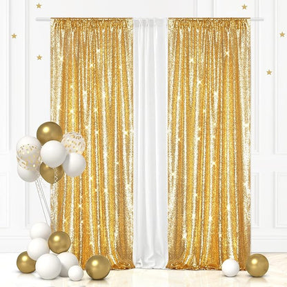 Eternal Beauty Gold Sequin Backdrop Curtains, 2 Panels 2x8FT | 3mm Sparkle by EternalBeauty