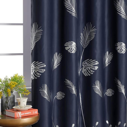 Silver Blackout Curtain for Bedroom 100W x 96L Inch Length Palm Tree Design - Image 3