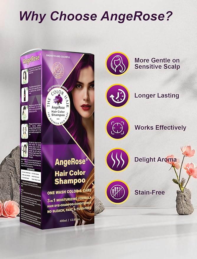 Hair Dye Shampoo 3 in 1, Natural Hair Dye to Cover Gray Hair, 400 ML, Purple