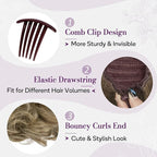 BARSDAR Short Highlight Ponytail Extension - 10 Inch Wavy Drawstring Comb Clip Pony Tails Hairpieces for Women, Synthetic Clip in Ponytail Hair Extensions - Chocolate Brown with Highlights