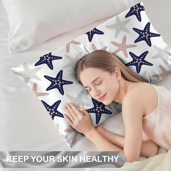 Satin Pillowcase 1 Pack-Sea Starfish Modern Silky Pillow Cover for Hair and Skin,Standard Size 20x26 Inch Soft Cooling Printed Pillow Cases with Hidden Zipper,Gifts for Women Men