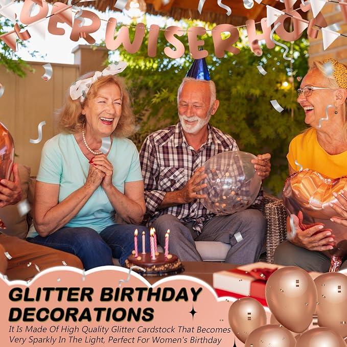 Fulmoon Set of 3 Pre Strung Older Wiser Hotter Glitter Banner Funny Birthday - Image 5