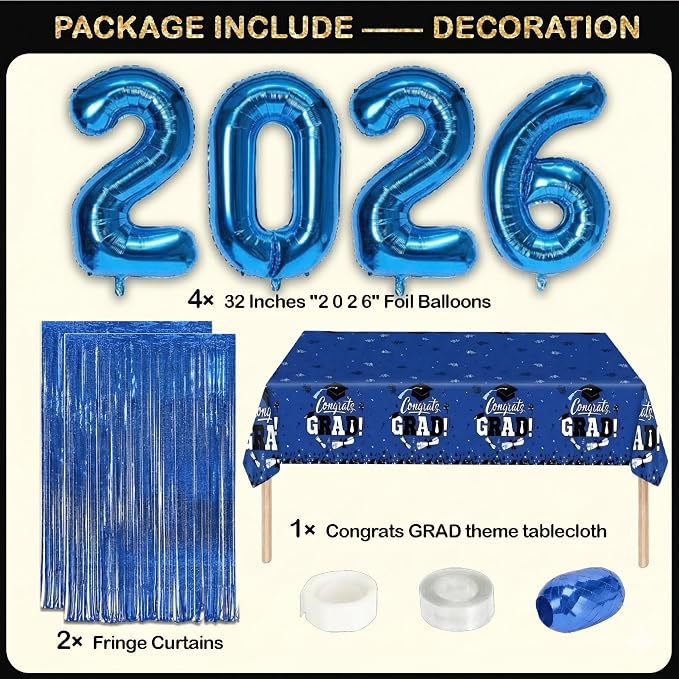 Black and Blue Graduation Decorations Class of 2026 - Image 4