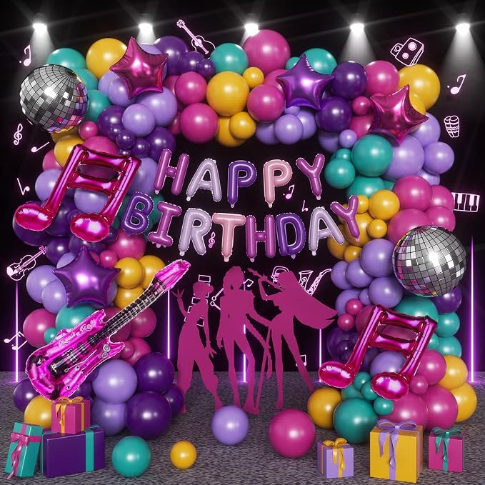 167PCS Purple Pink Teal K-Pop Music Themed Birthday Decorations by Woaipati