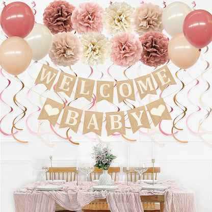 Baby Shower Party Decorations Kit Welcome Baby Heart Burlap Banner - Image 8